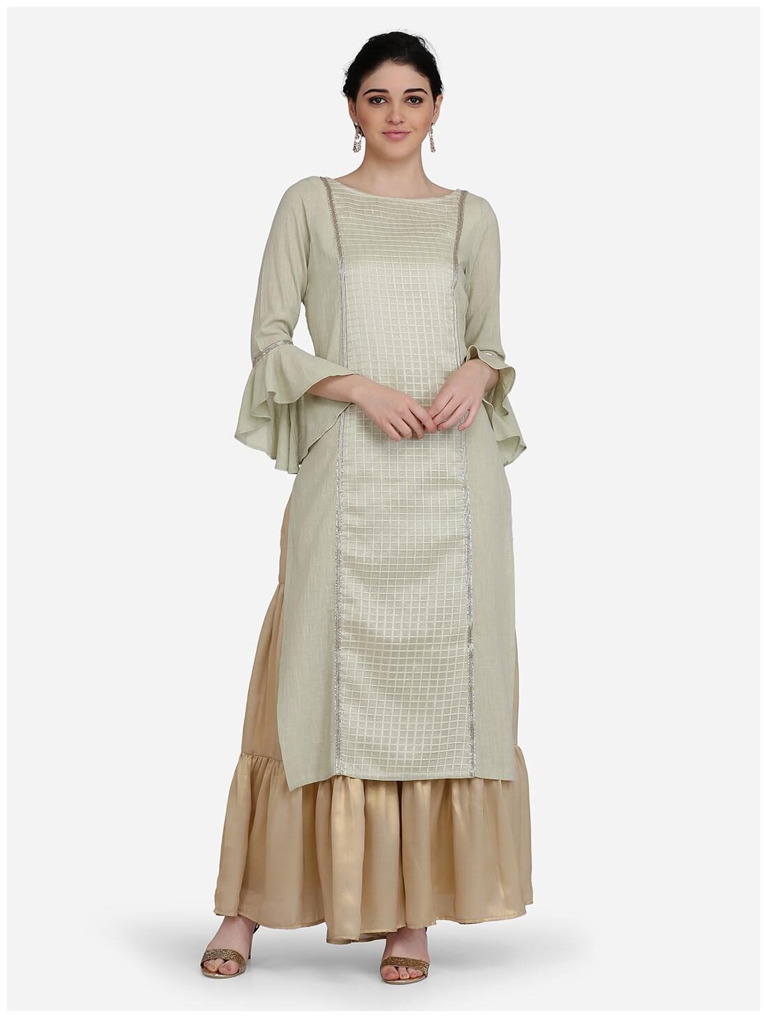 

Ojjasvi Women Green Checkered Straight Kurta