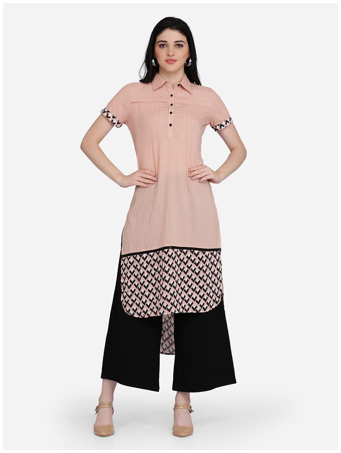 

Ojjasvi Women Viscose Rayon Striped Peach Kurta