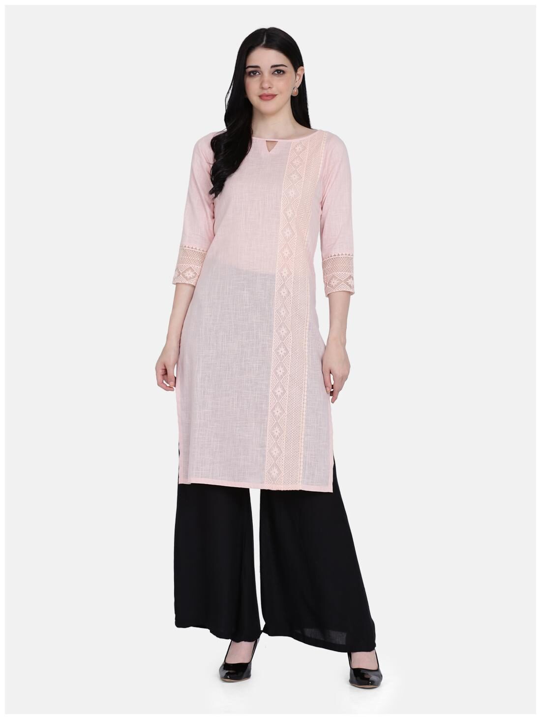 

Ojjasvi Women Pink Embroidered Straight Kurta