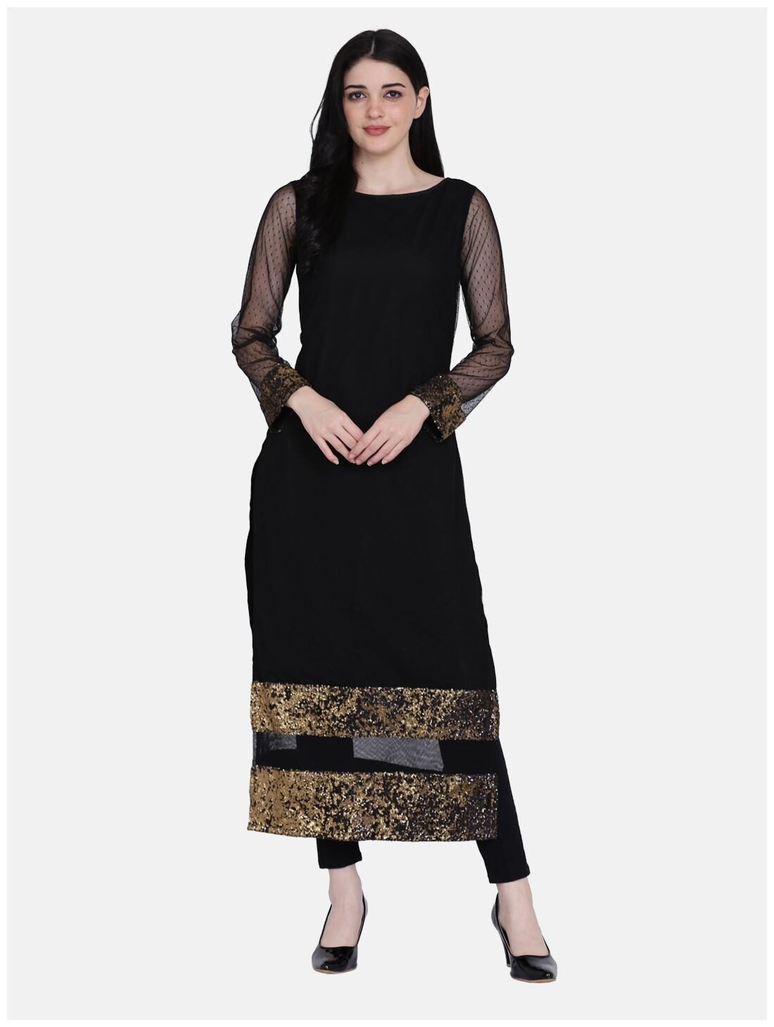 

Ojjasvi Women Black Solid Straight Kurta