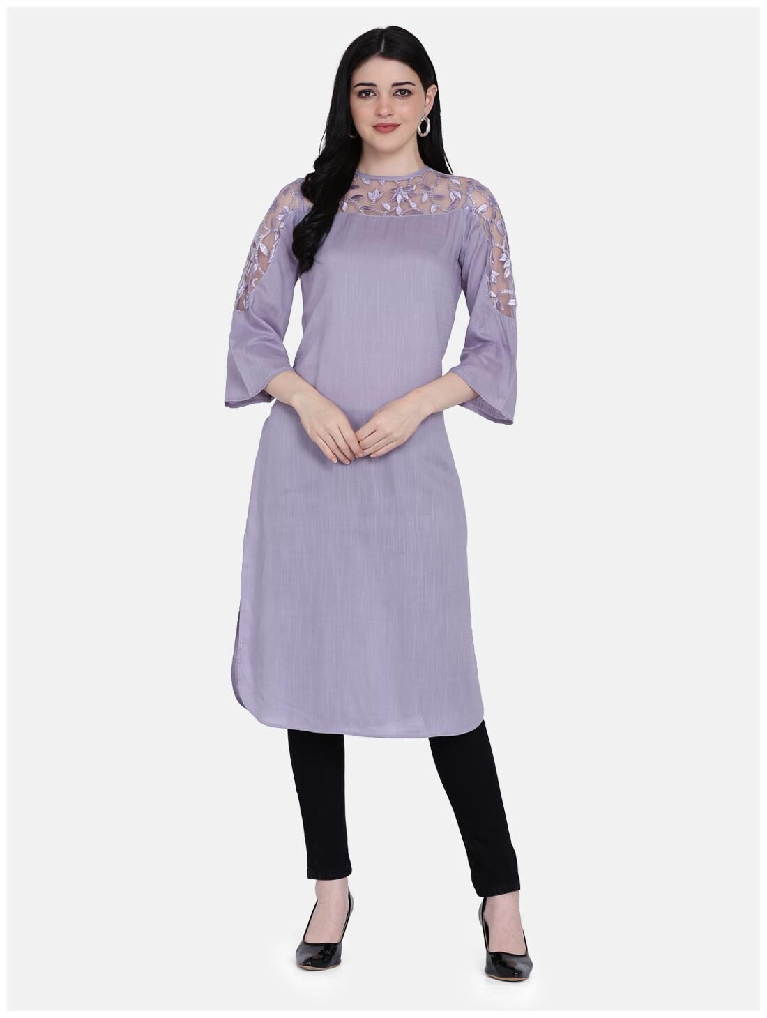 

Ojjasvi Women Purple Embroidered Straight Kurta