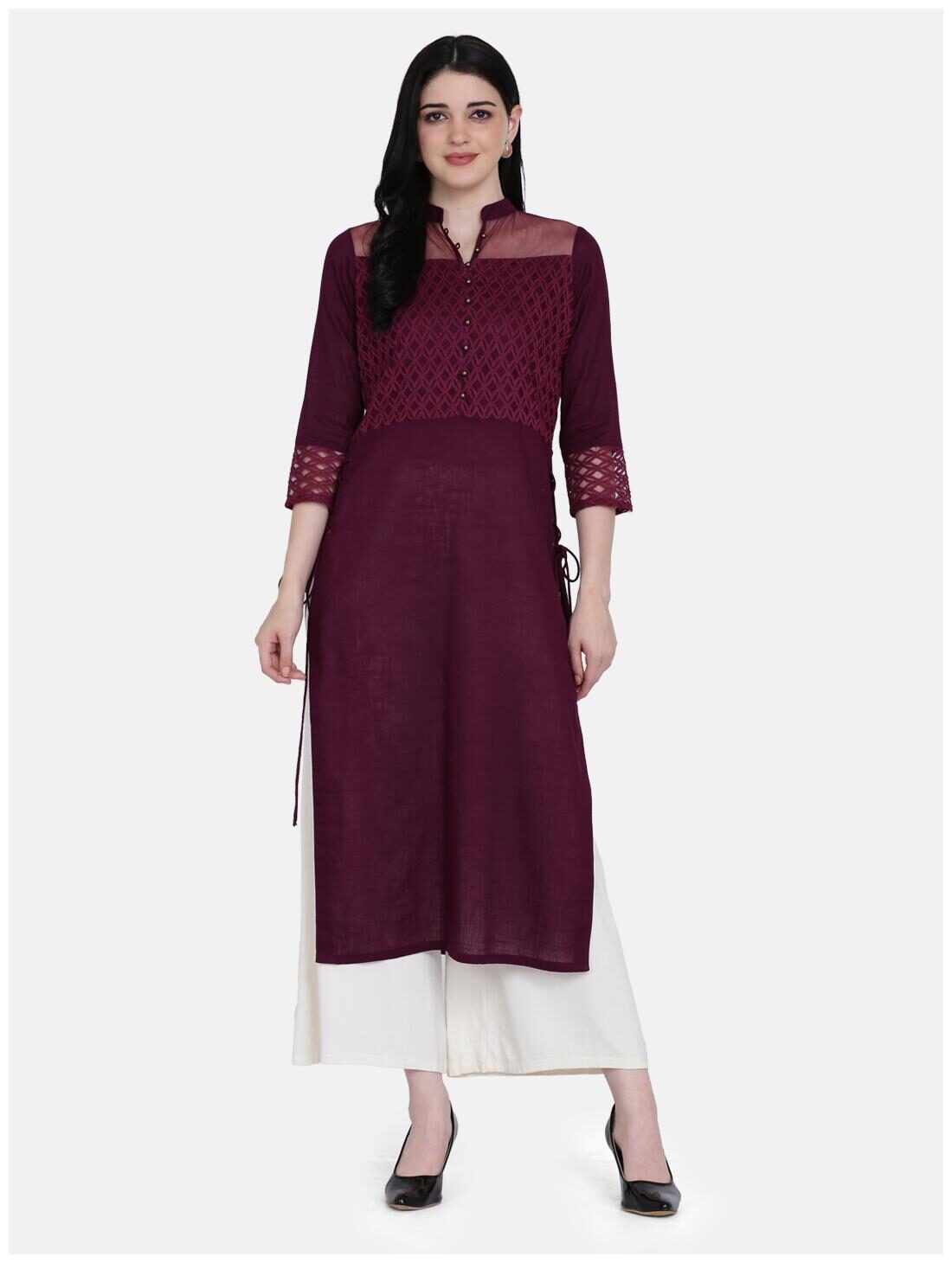 

Ojjasvi Women Purple Embroidered High Slit Kurta