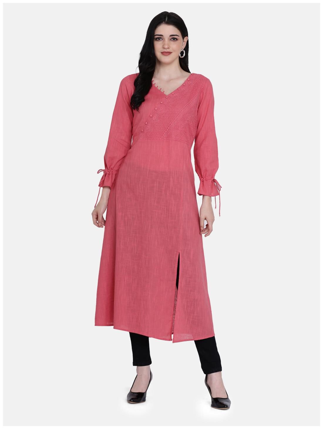 

Ojjasvi Women Cotton Solid Pink Kurta