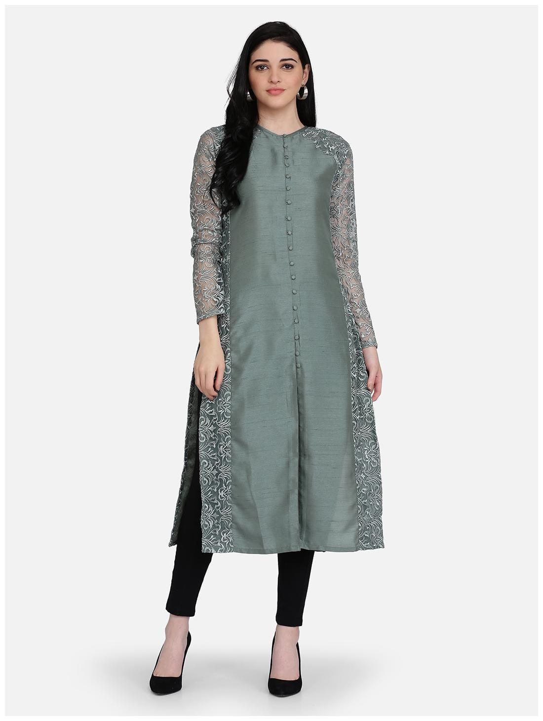 

Ojjasvi Women Grey Embroidered Straight Kurta