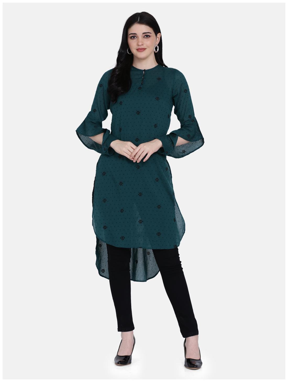 

Ojjasvi Women Green Printed Straight Kurta