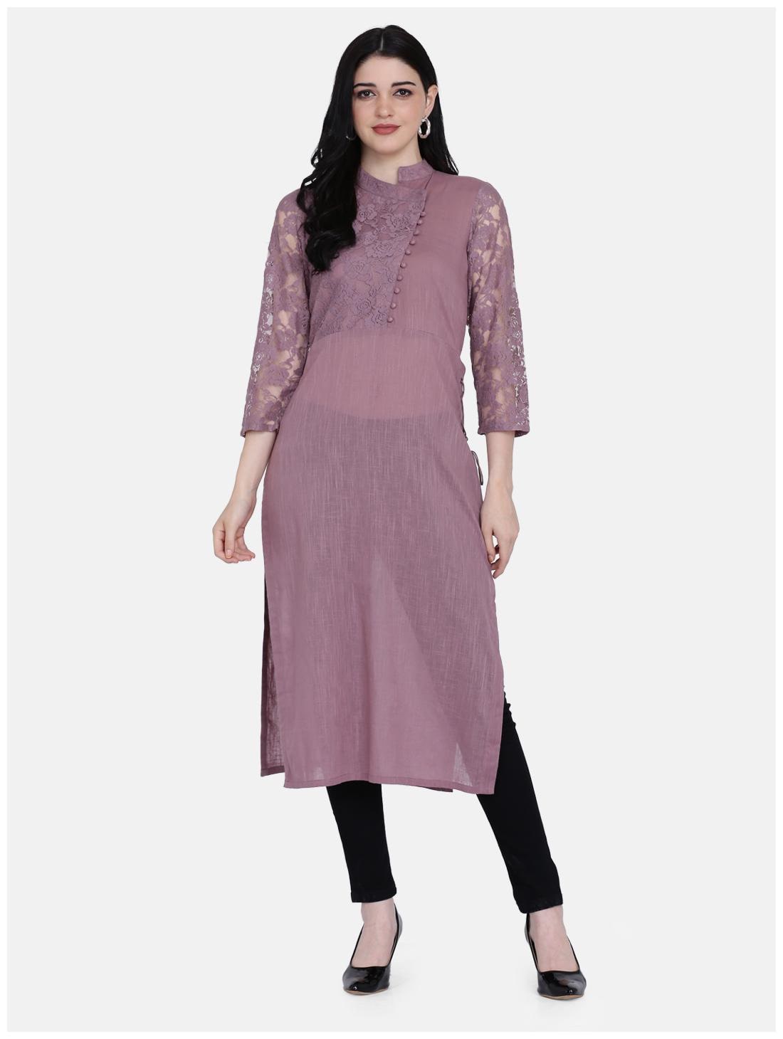 

Ojjasvi Women Purple Embroidered Straight Kurta