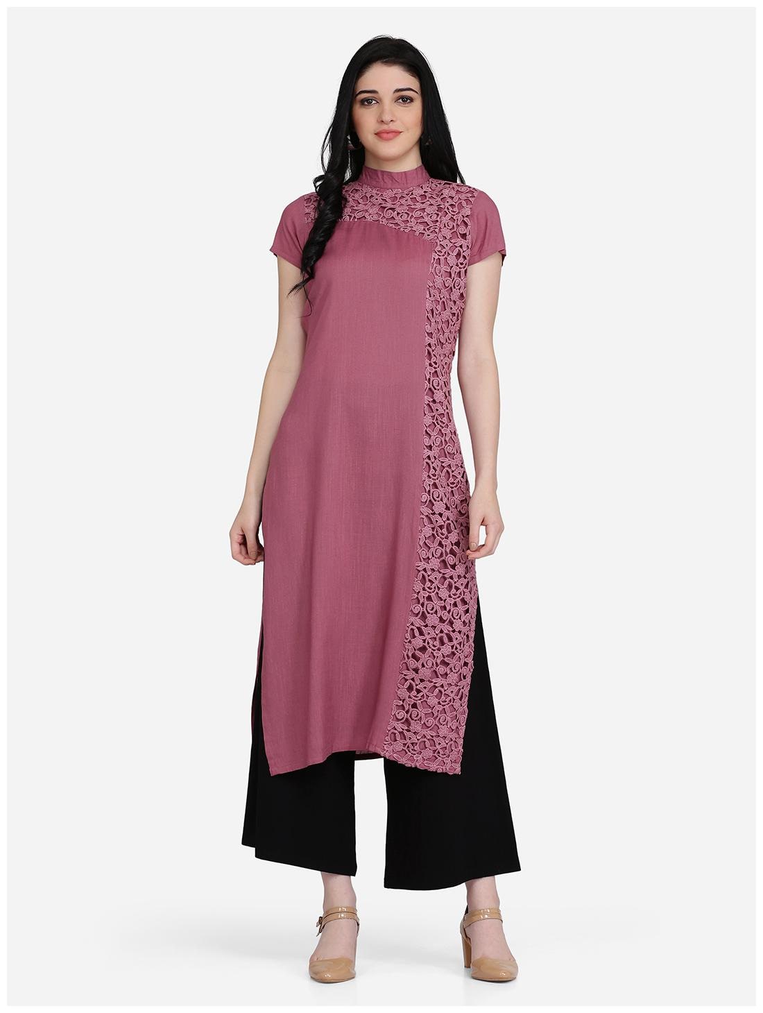 

Ojjasvi Women Viscose Rayon Embroidered Kurta Purple