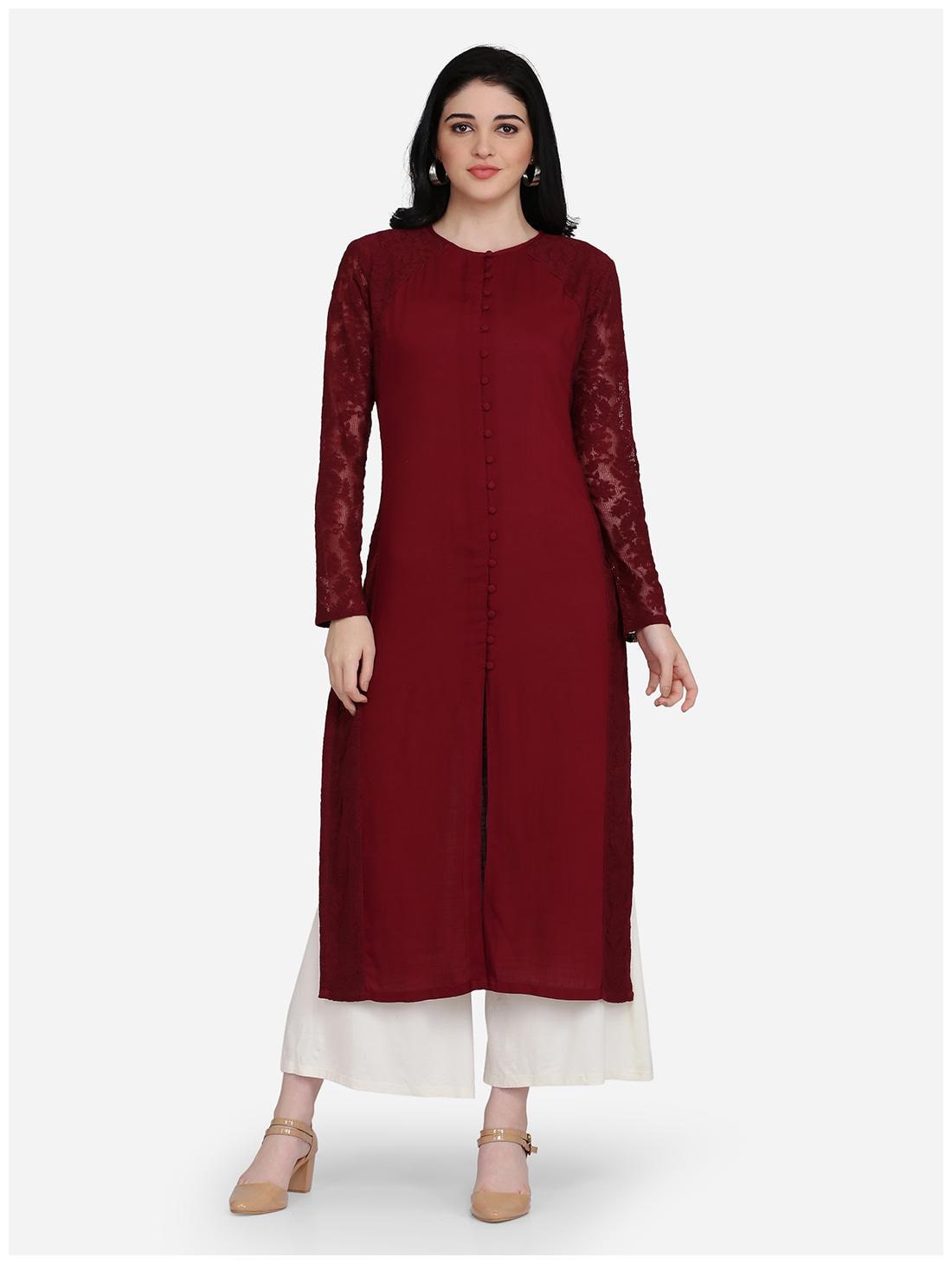

Ojjasvi Women Maroon Floral Straight Kurta