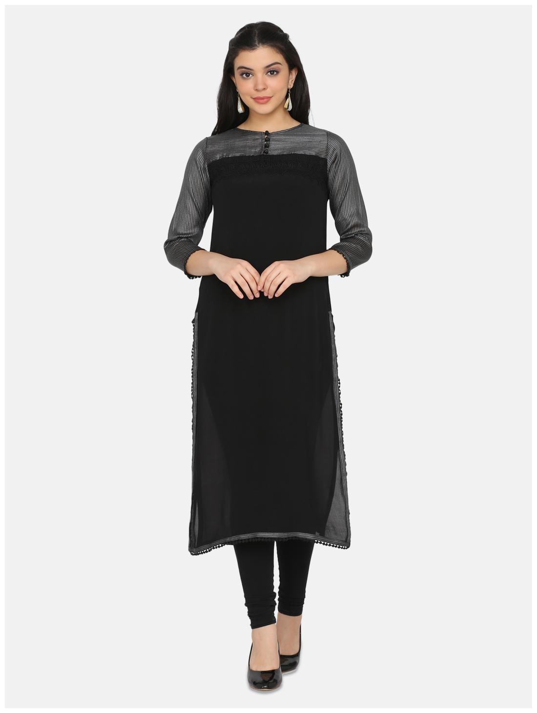 

Ojjasvi Women Black Striped Straight Kurta