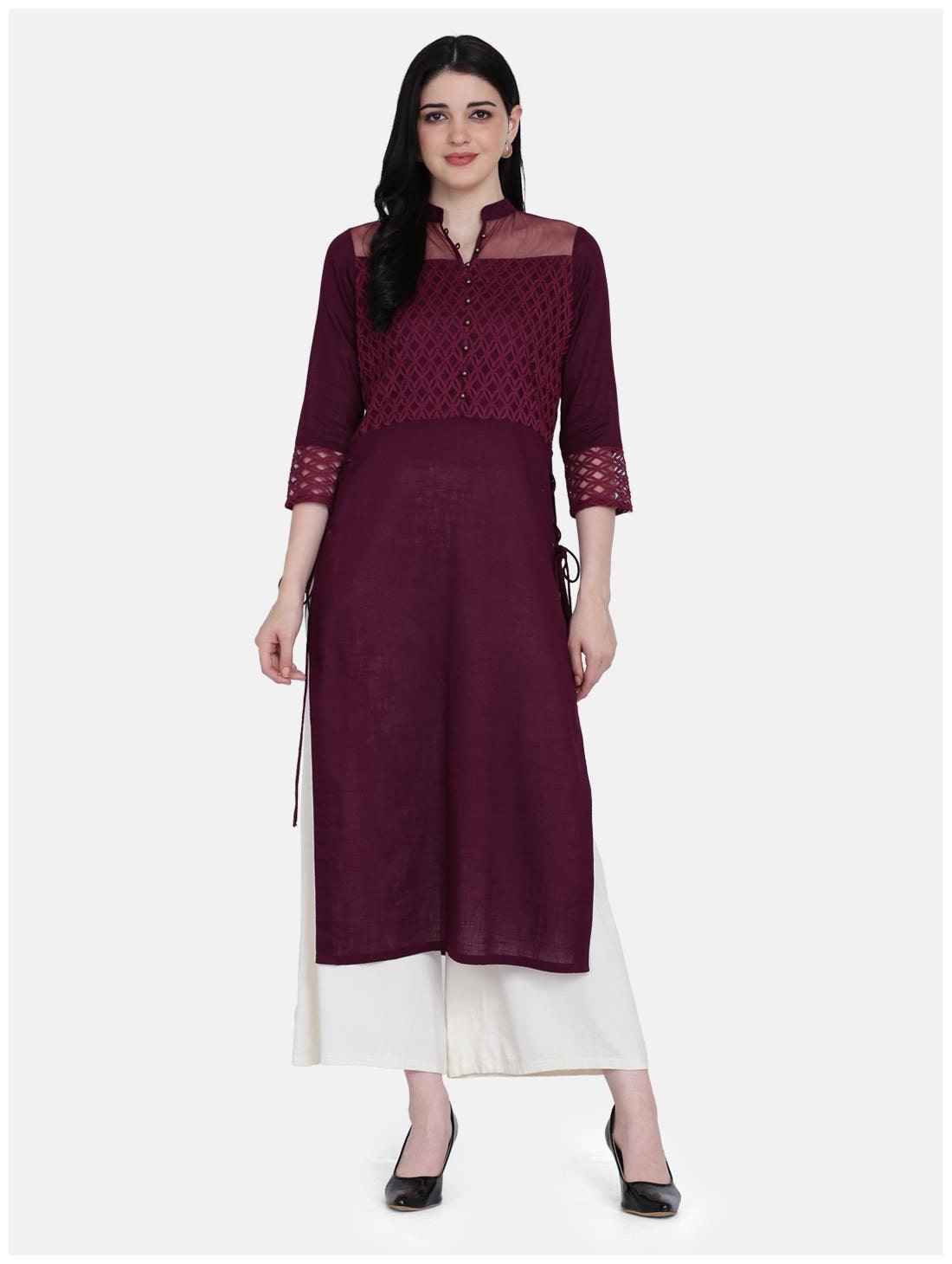 

Ojjasvi Women Purple Embroidered High Slit Kurta