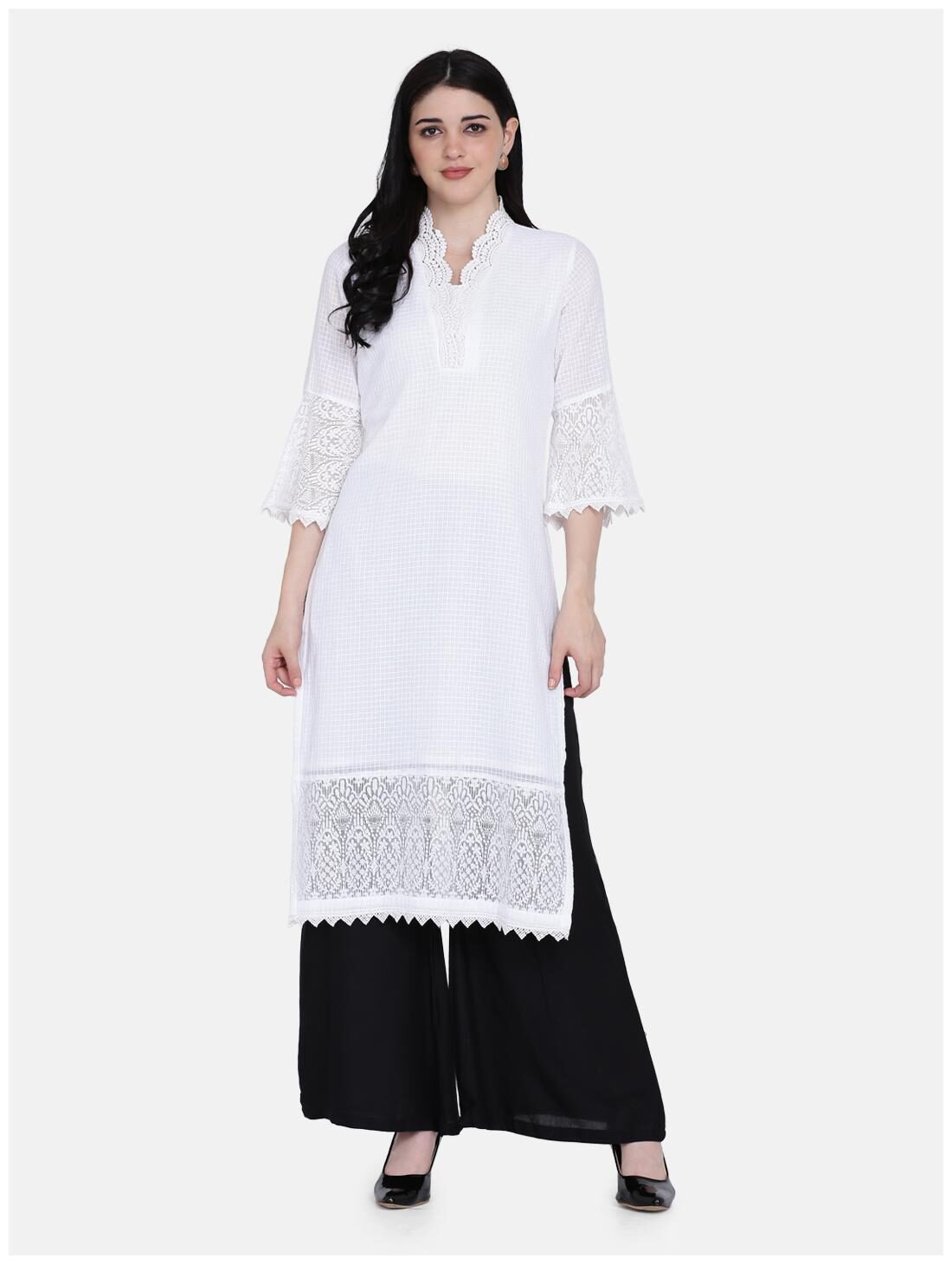 

Ojjasvi Women White Embroidered Straight Kurta