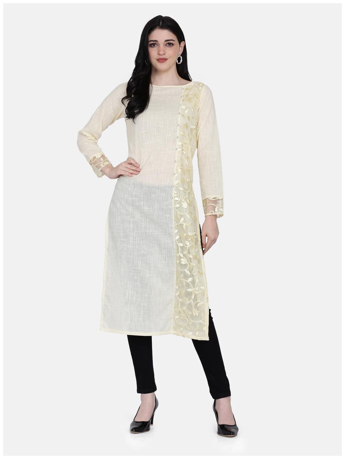 

Ojjasvi Women Yellow Embroidered Straight Kurta