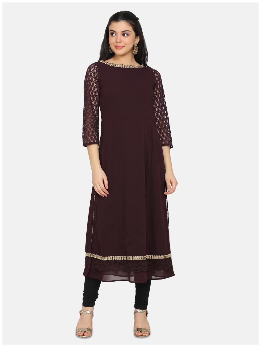 

Ojjasvi Women Georgette Regular Fit Kurta (Wine)