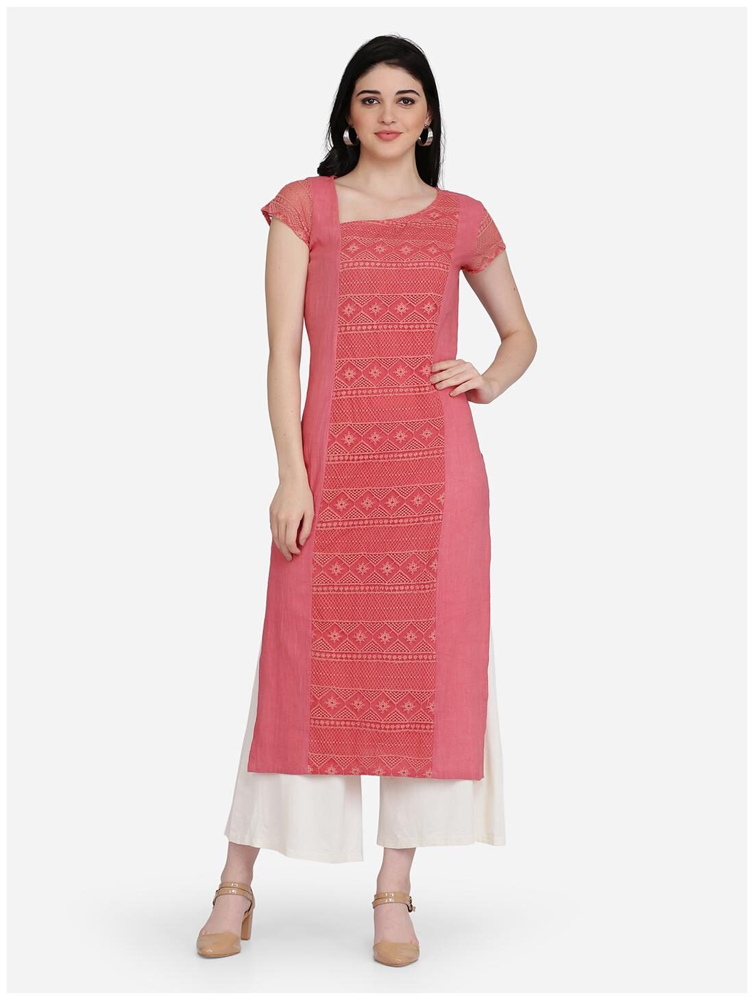 

Ojjasvi Women Pink Embroidered Straight Kurta