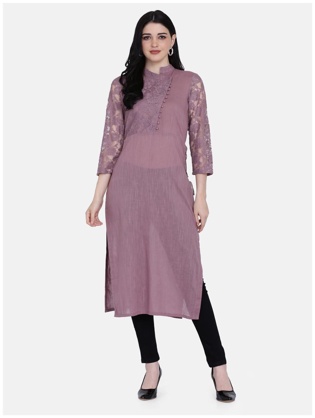 

Ojjasvi Women Purple Embroidered Straight Kurta