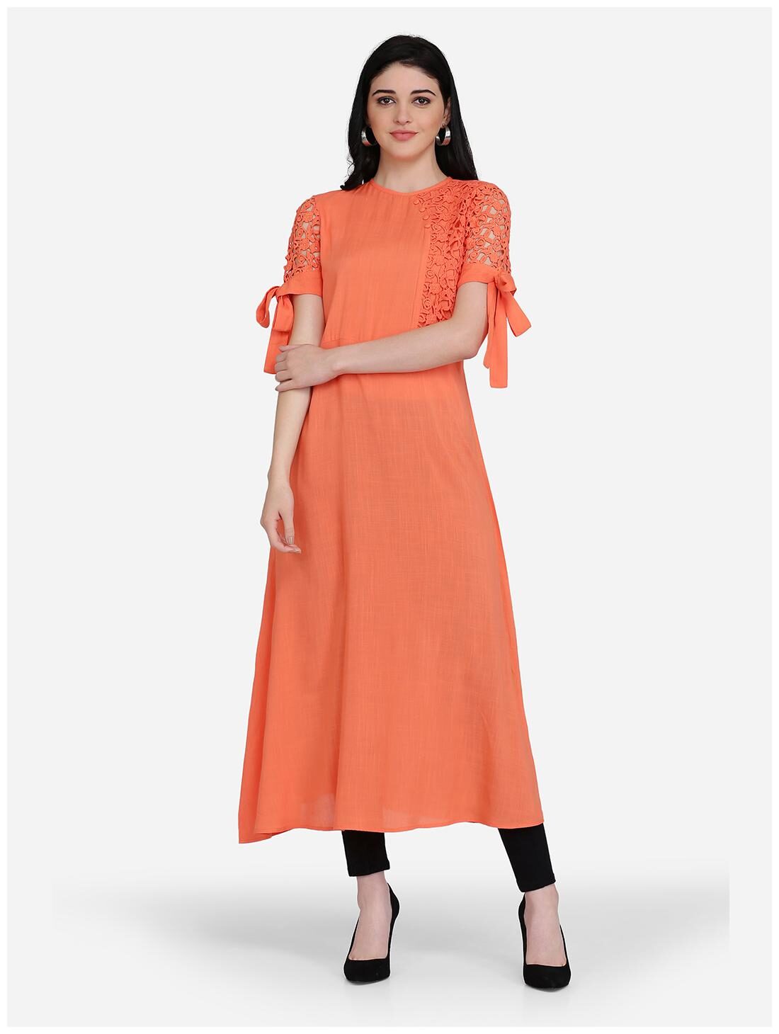 

Ojjasvi Women Viscose Rayon Solid Orange Kurta