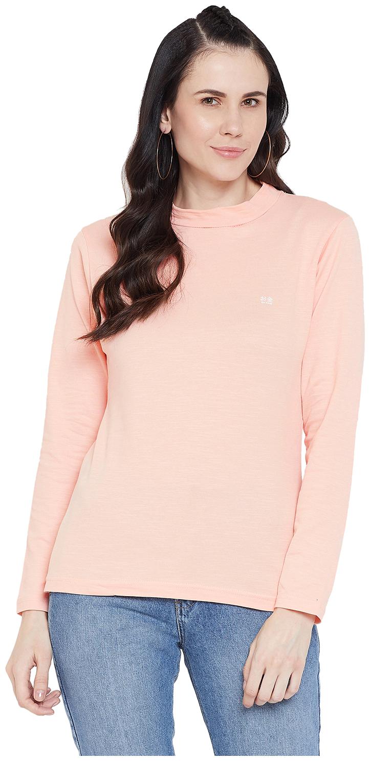 

Okane Women Peach Slim fit High neck Cotton T shirt