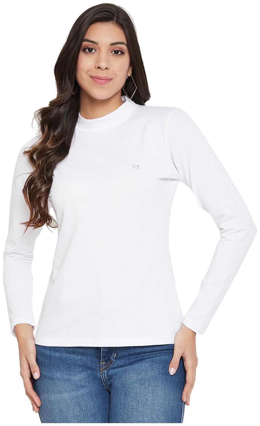 

Okane Women White Slim fit High neck Cotton T shirt