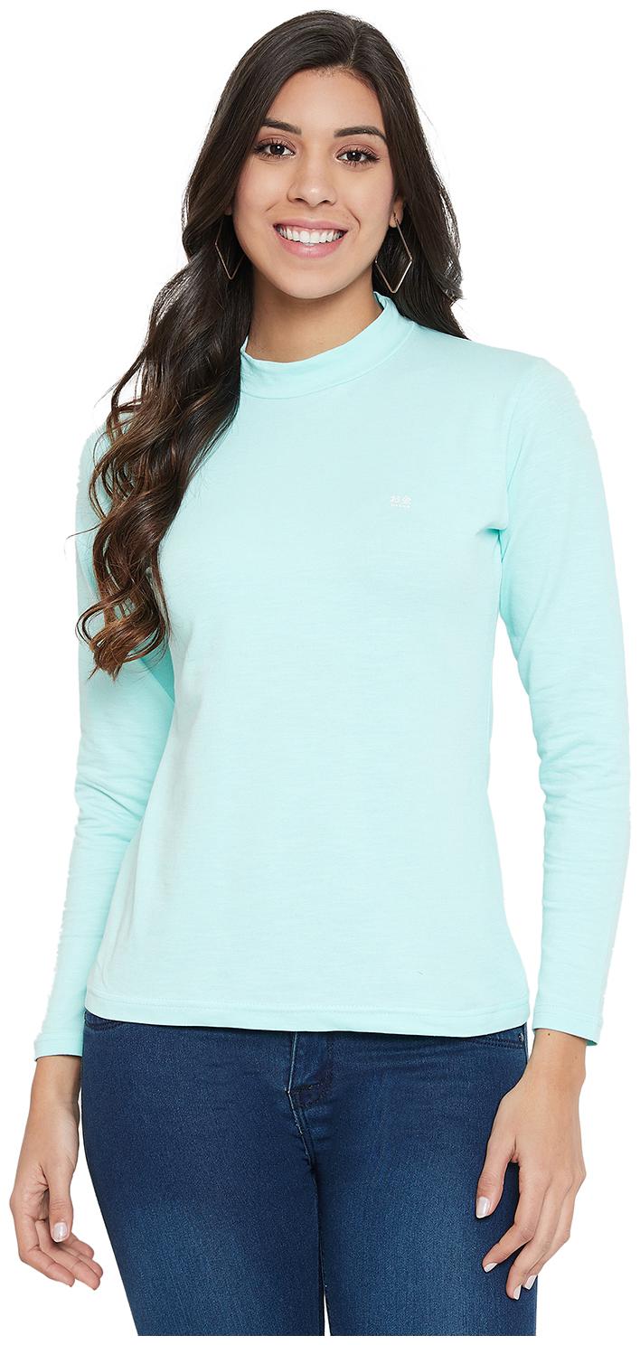 

Okane Women Blue Slim fit High neck Cotton T shirt