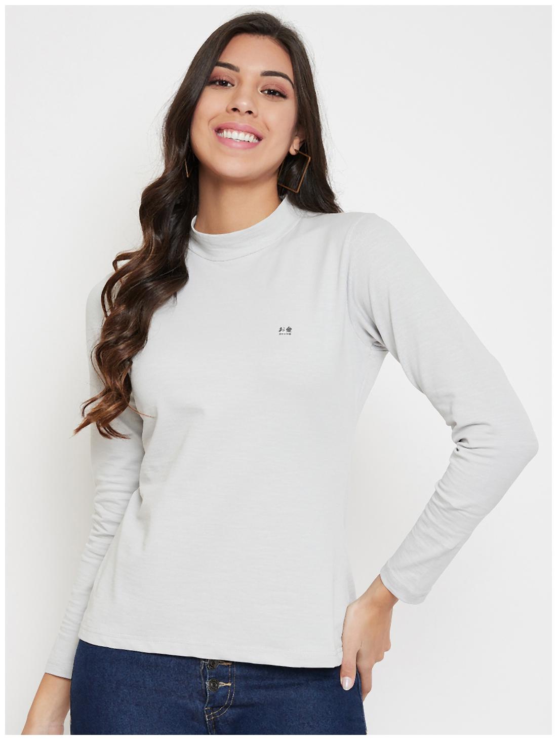 

Okane Women Grey Slim fit High neck Cotton T shirt