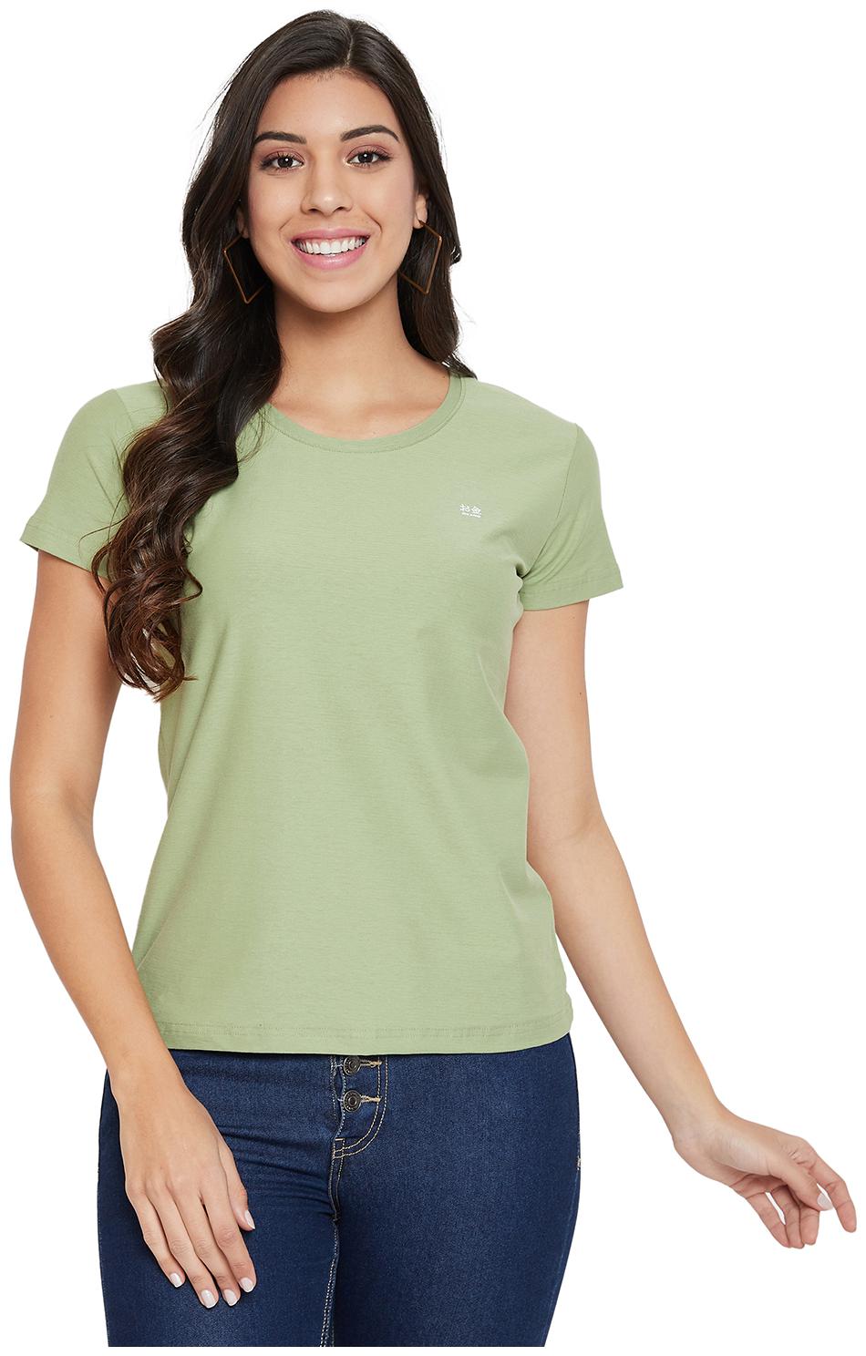 

Okane Women Green Slim fit Round neck Cotton T shirt