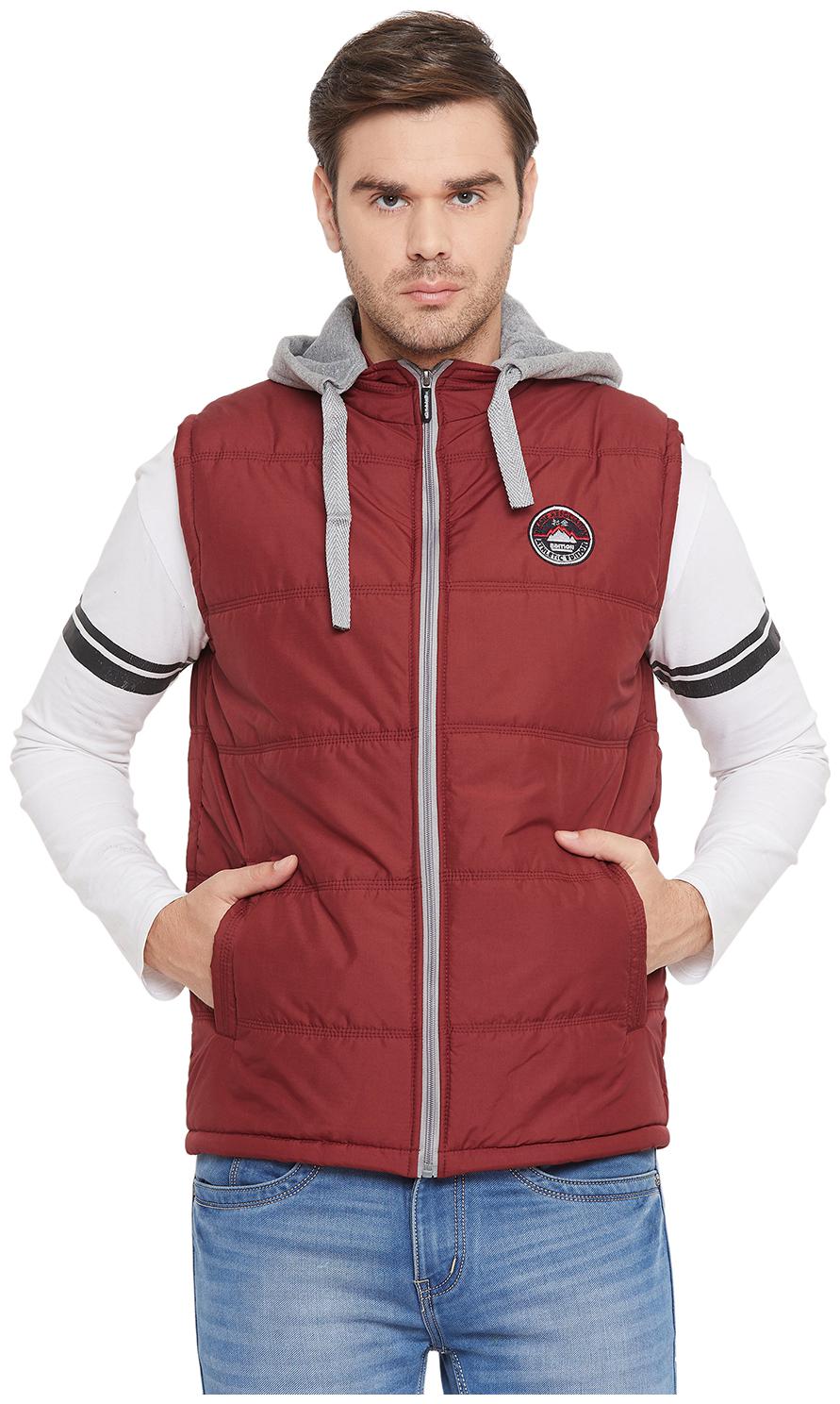 

Okane Men Maroon Solid Quilted jacket