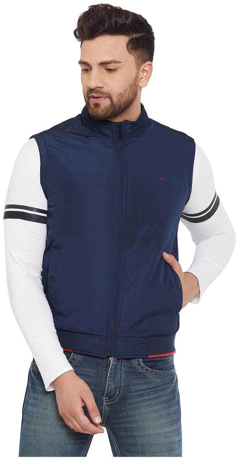 

Okane Men Navy blue Solid Bomber jacket