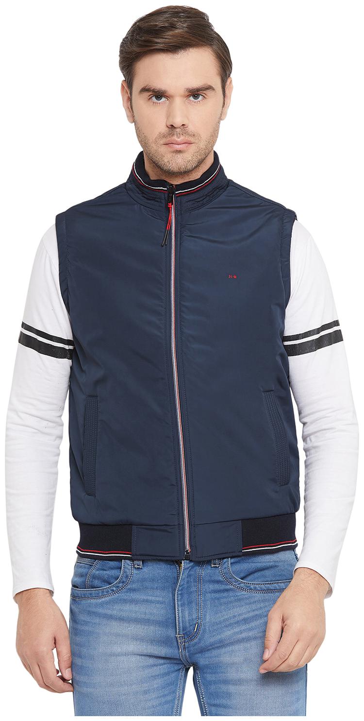 

Okane Men Navy blue Solid Bomber jacket