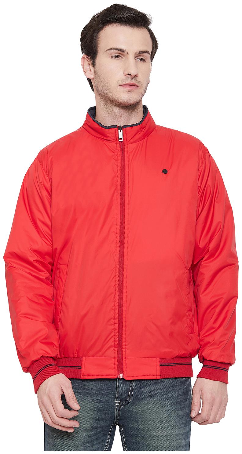 

Okane Men Red Navy blue Solid Bomber jacket