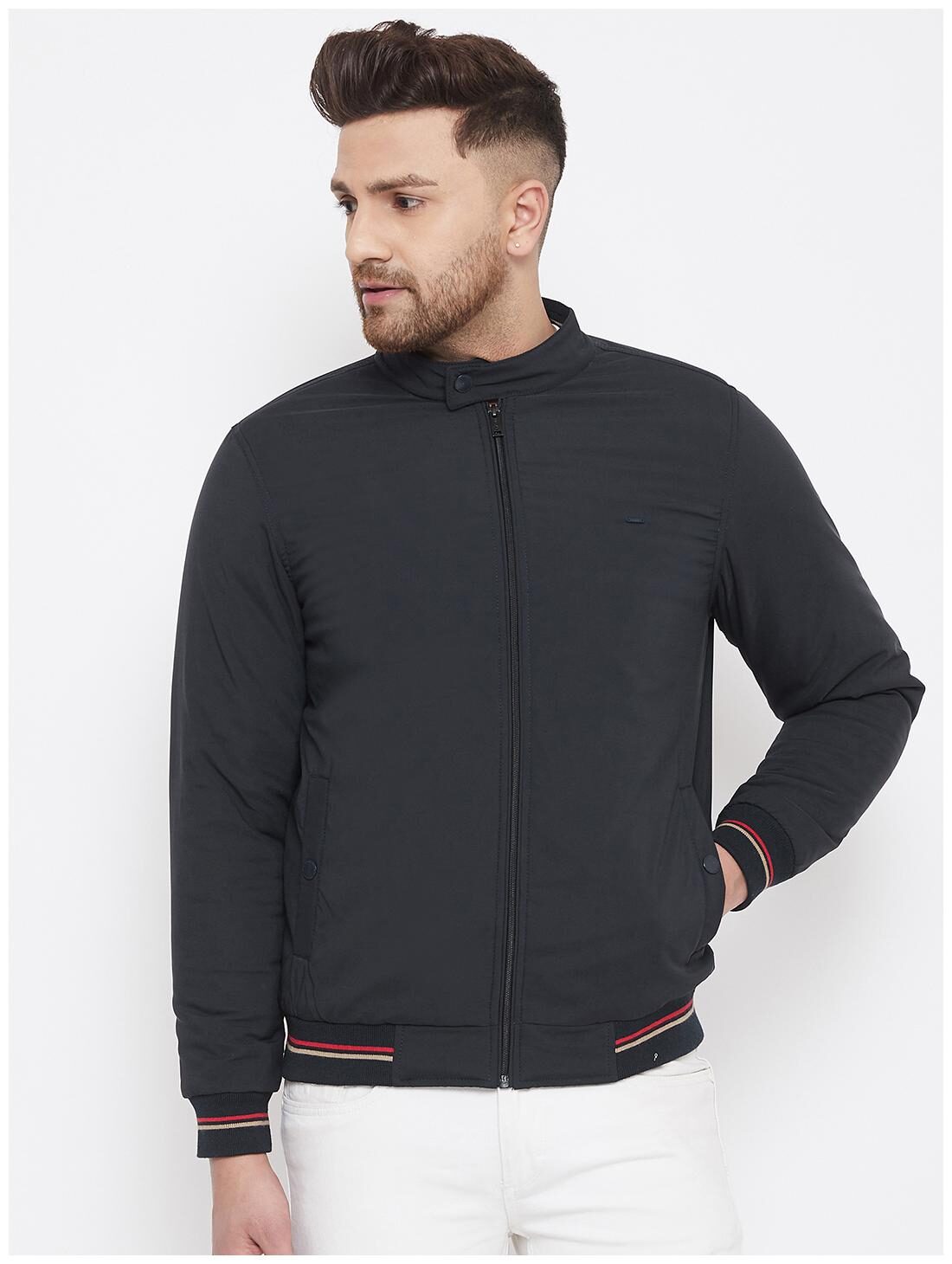 

Okane Men Navy blue Solid Bomber jacket