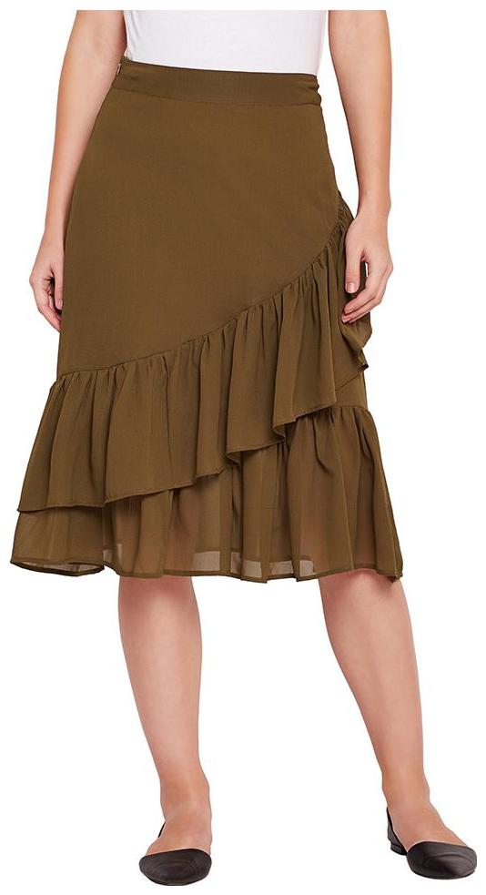 

OXOLLOXO Solid A-line skirt Midi Skirt - Green