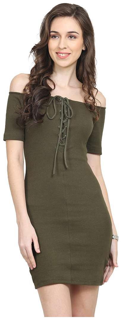 

Trend Arrest Green Solid A-line dress