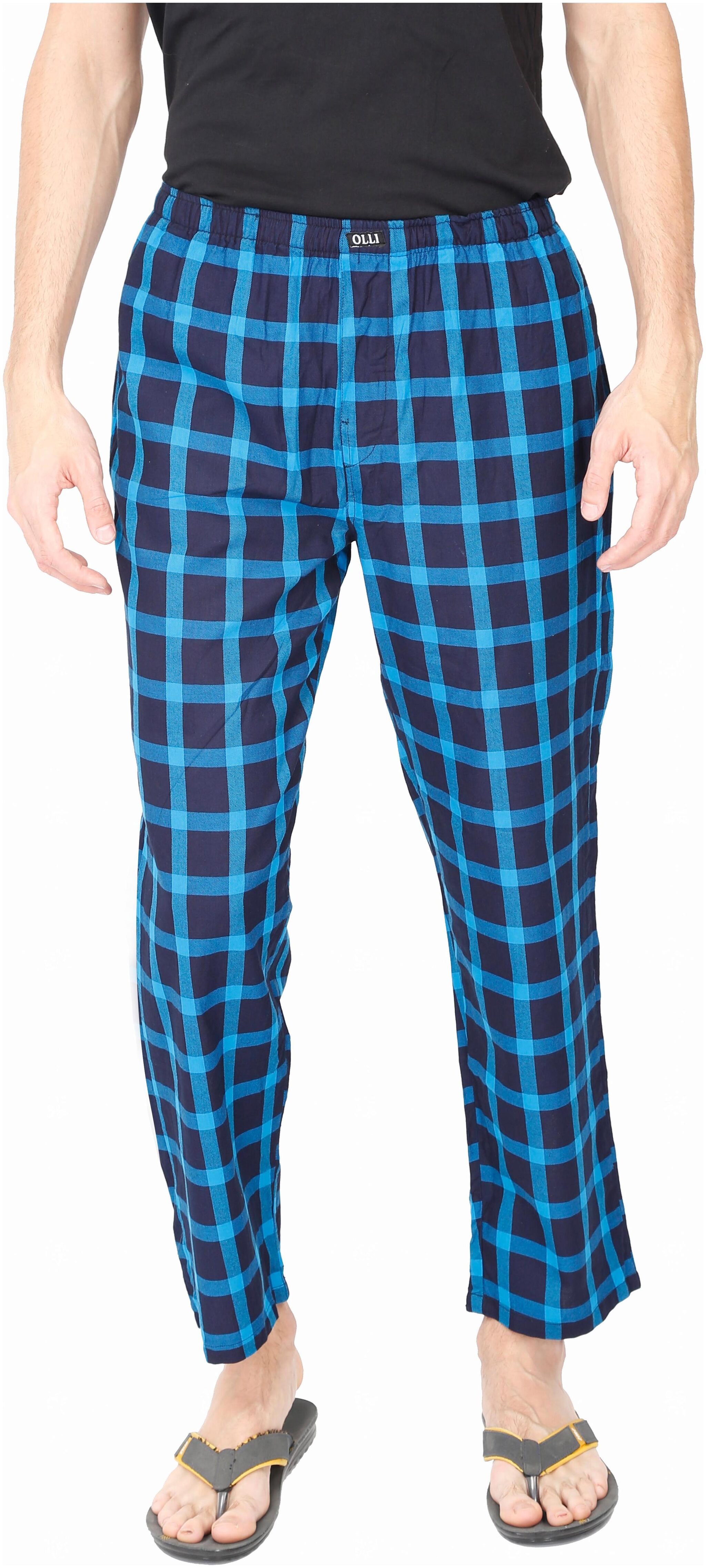 

OLLI Men 100 COTTON Navy Blue Sky Blue Checks Pyjamas(OLLIMPJCK002 L)