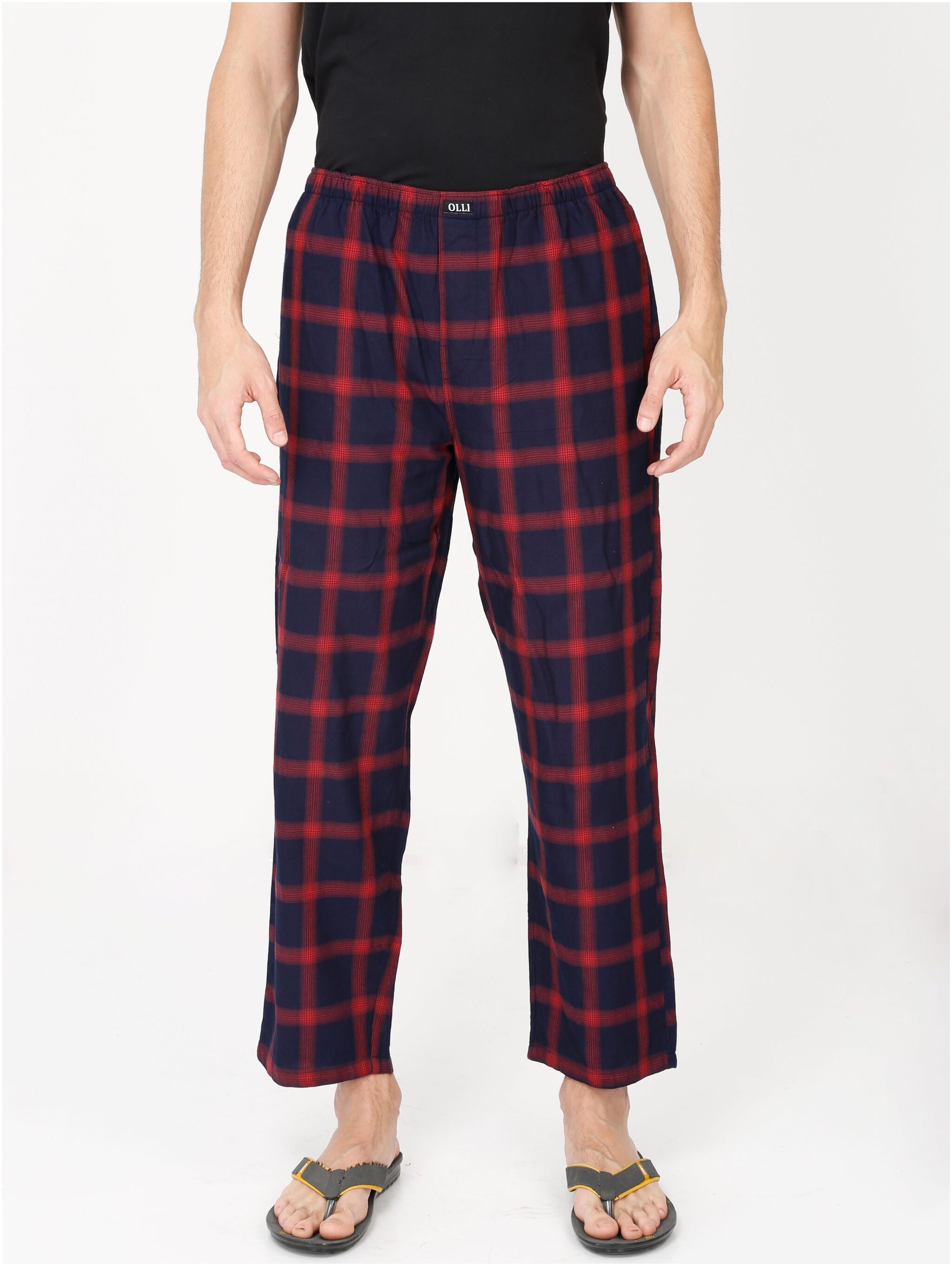 

OLLI Men 100 COTTON Navy Blue Red Checks Pyjamas(OLLIMPJCK003 M)