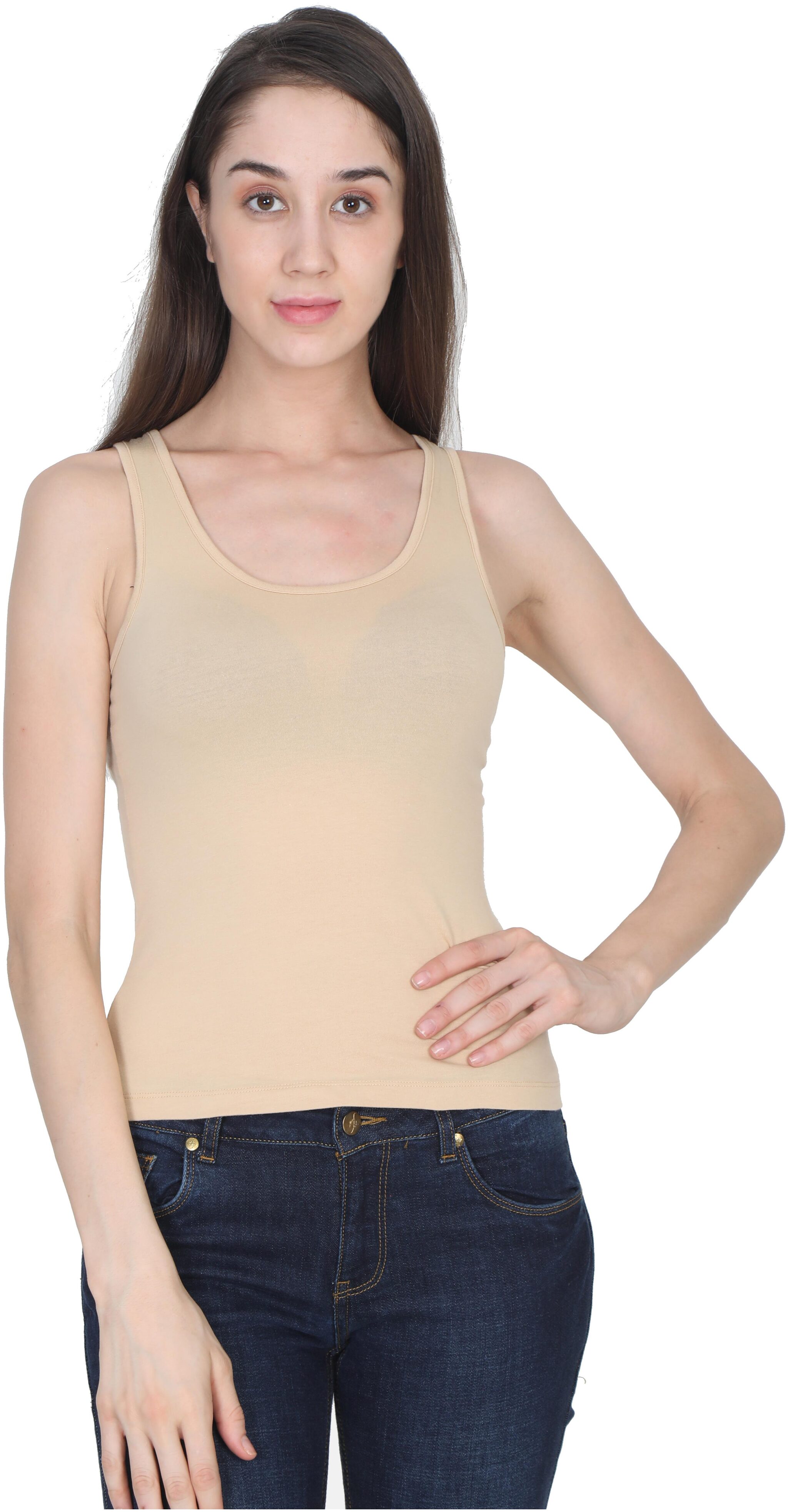 

Olli Women Beige Regular fit Round neck Cotton Tank top