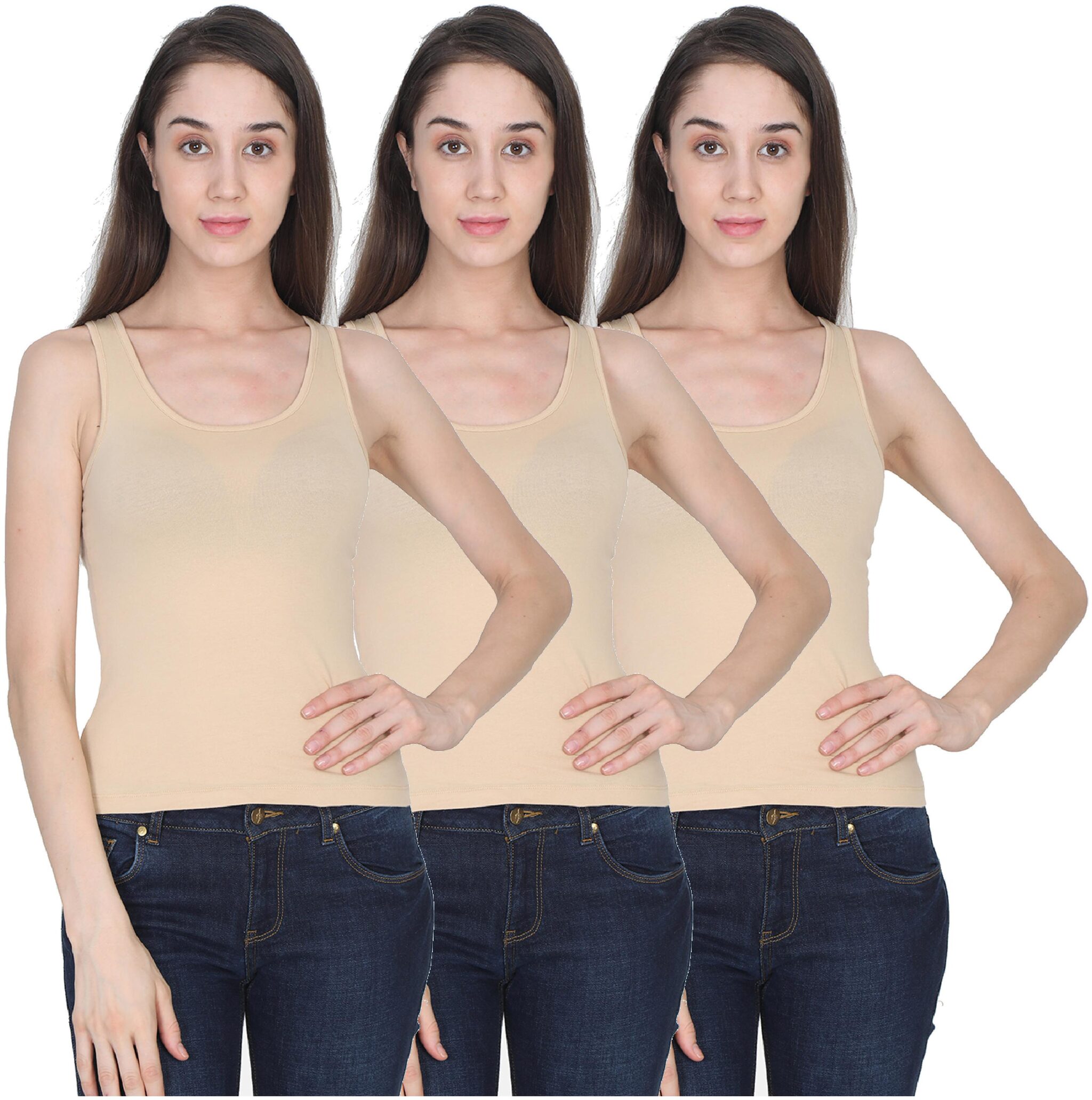 

Olli Women Beige Regular fit Round neck Cotton Tank top