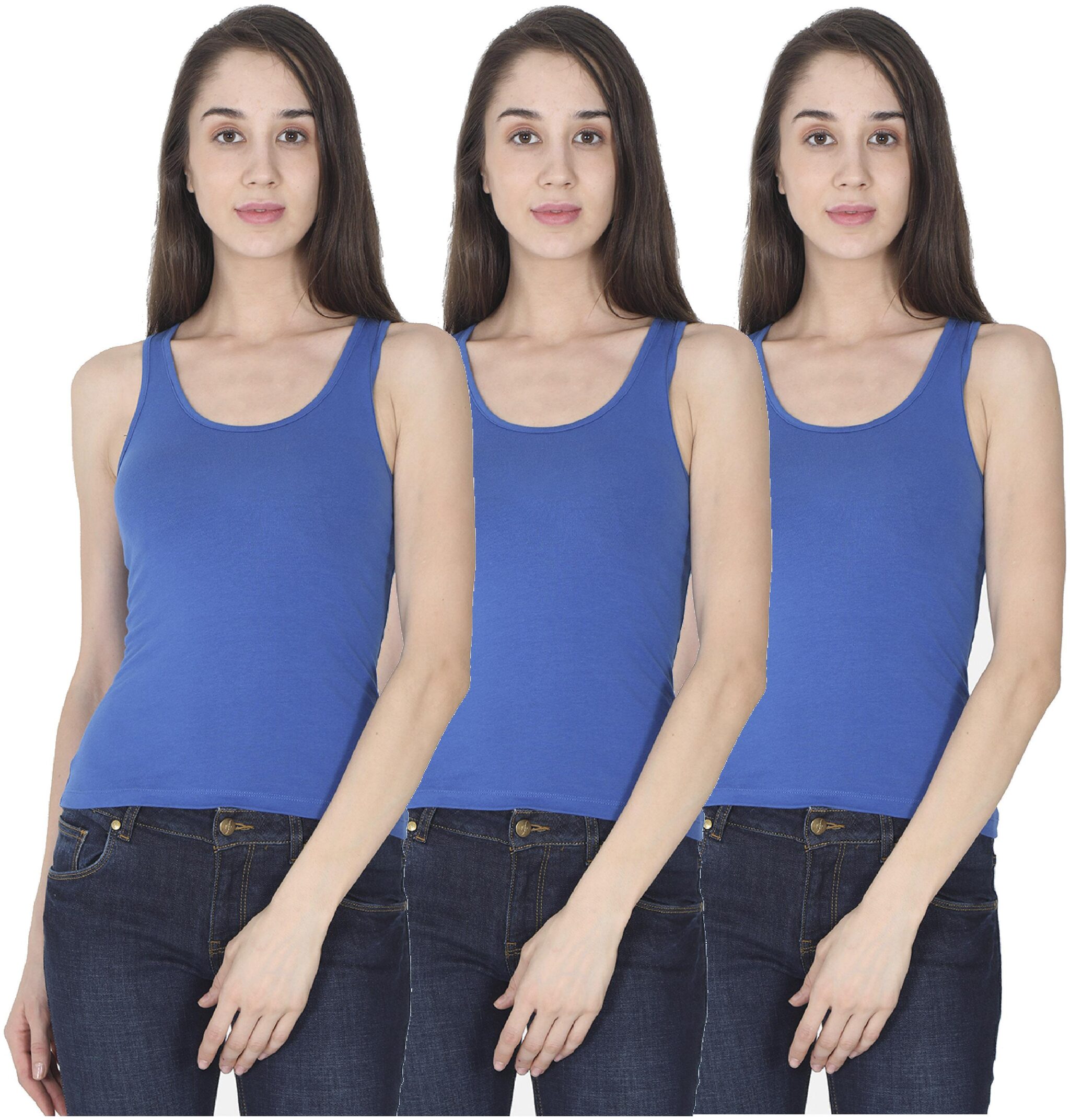 

Olli Women Blue Regular fit Round neck Cotton Tank top