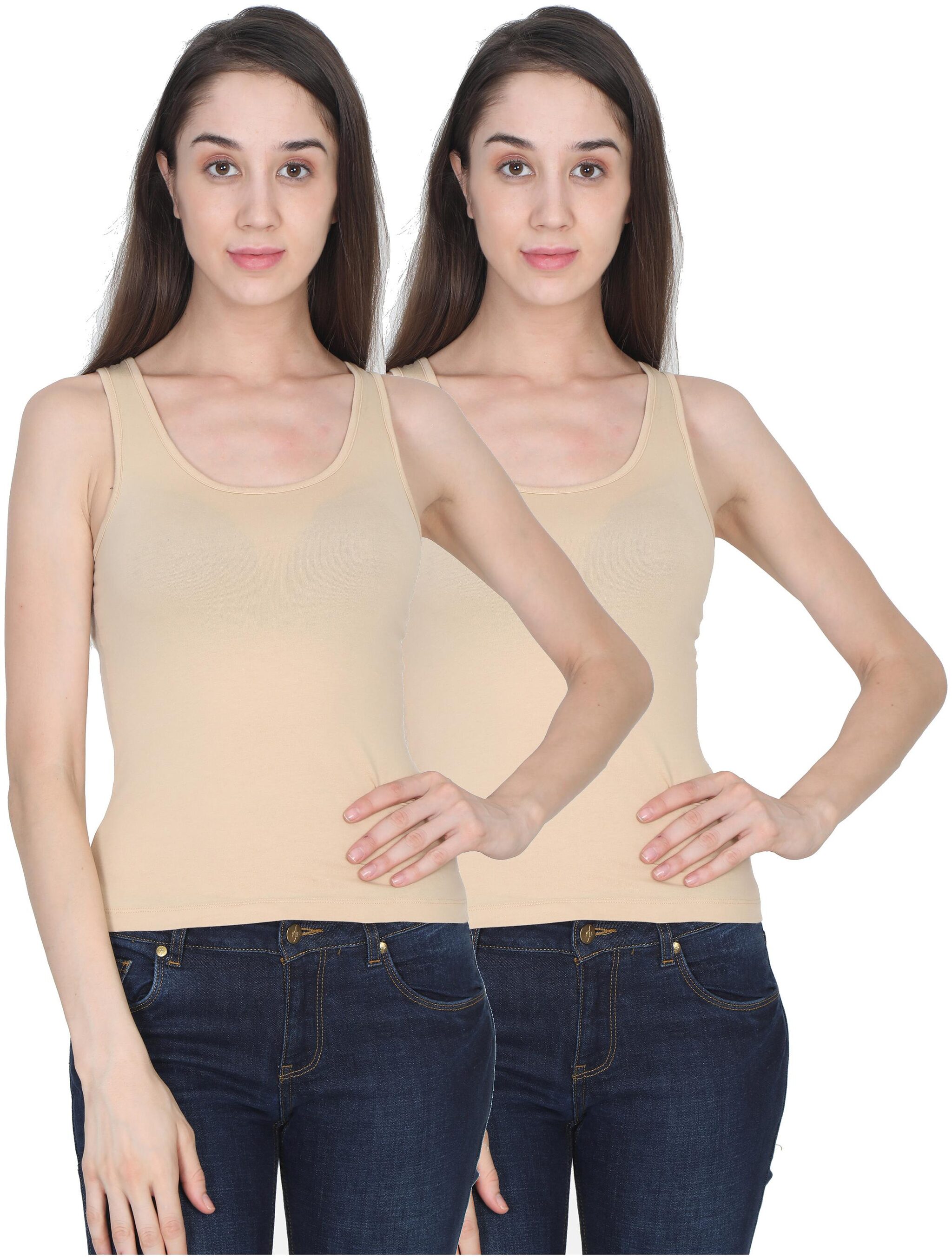 

Olli Women Beige Regular fit Round neck Cotton Tank top