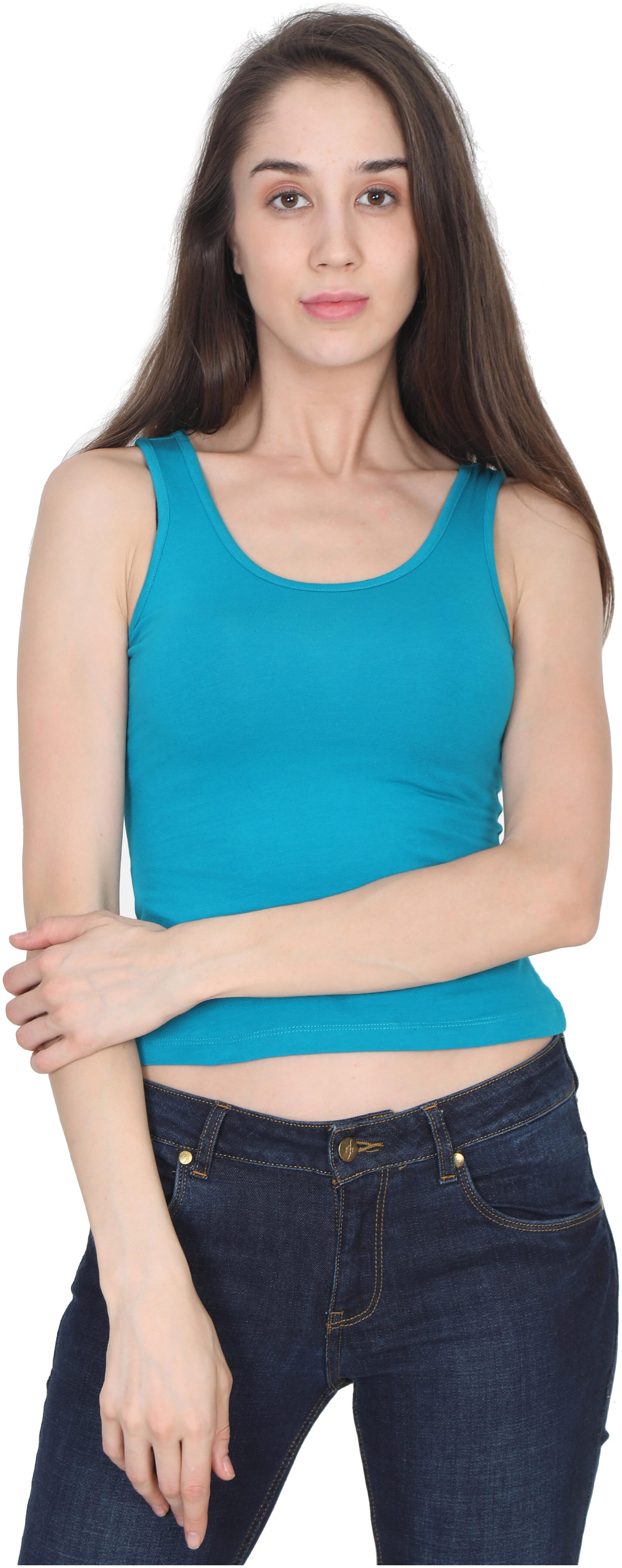 

Olli Women Blue Regular fit Round neck Cotton Tank top