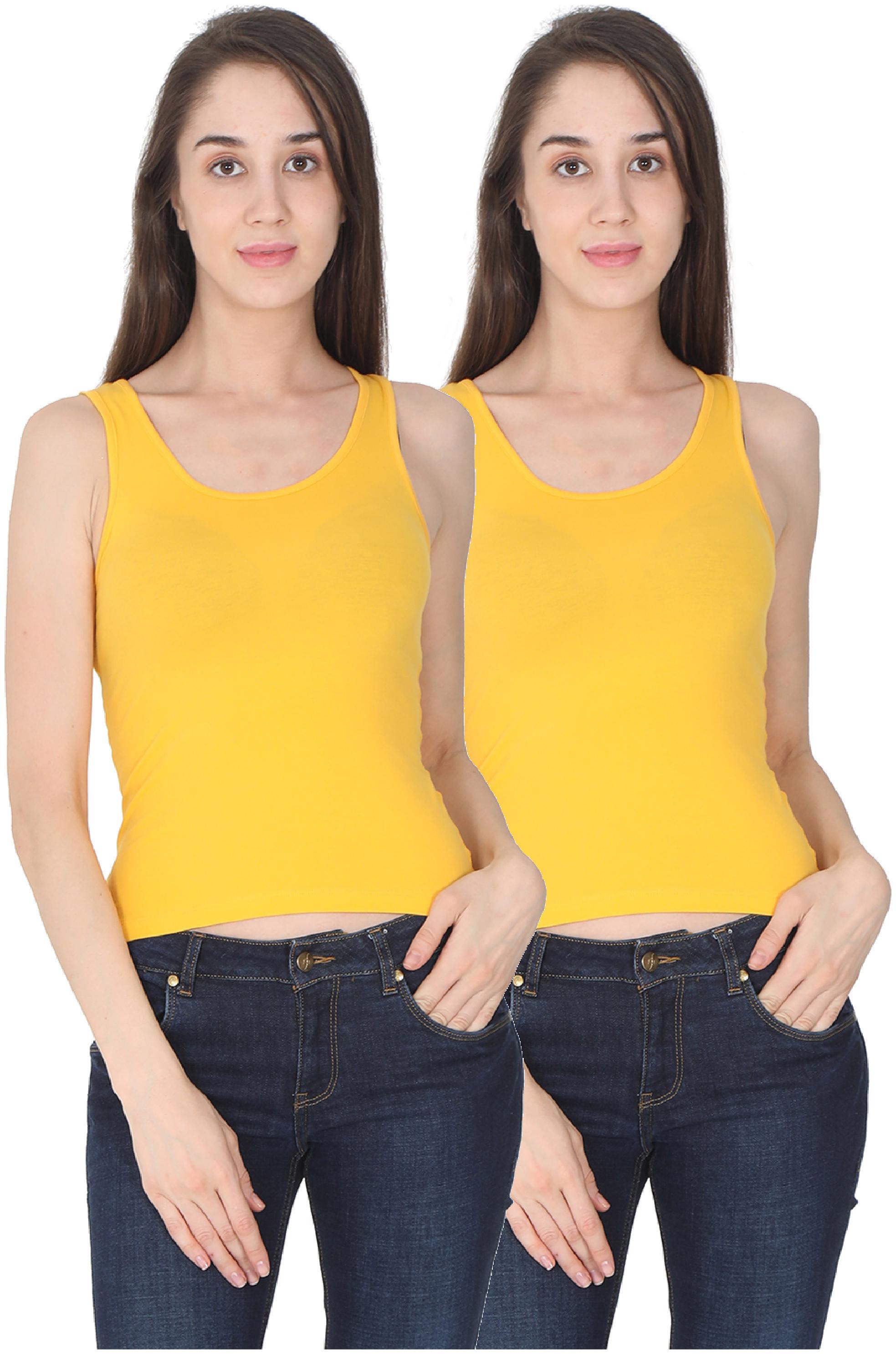 

Olli Women Yellow Regular fit Round neck Cotton Tank top