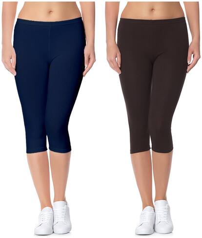 Omikka Active Running Fit Workout Bio Wash 220 GSM Calf Length Capri Pack of 2