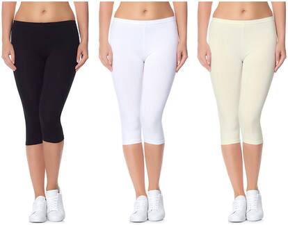 Omikka Active Running Fit Workout Bio Wash 220 GSM Calf Length Capri Pack of 3