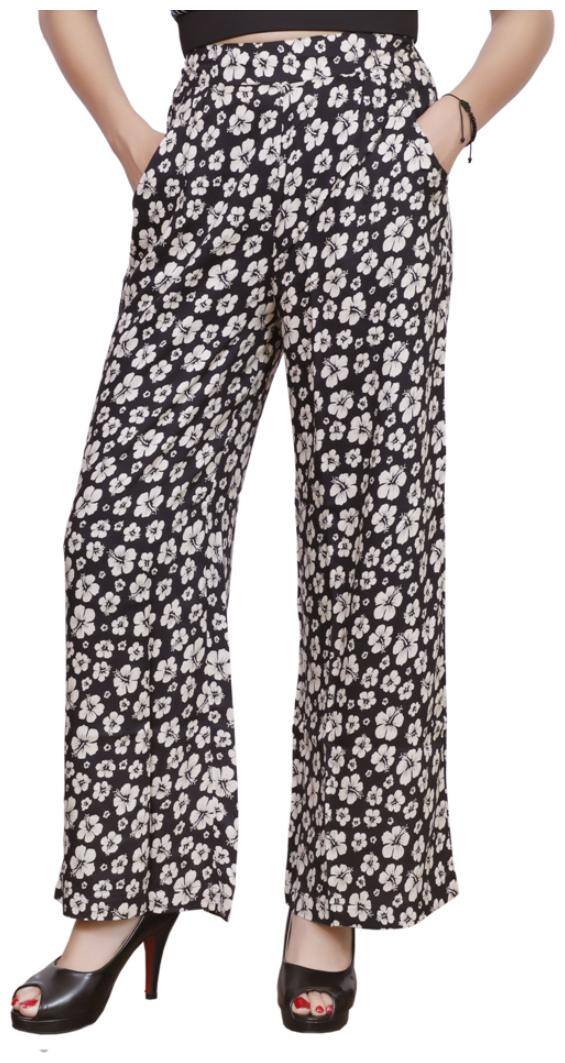 Omikka Casual Regular Rayon Flower Print Palazzo Pants