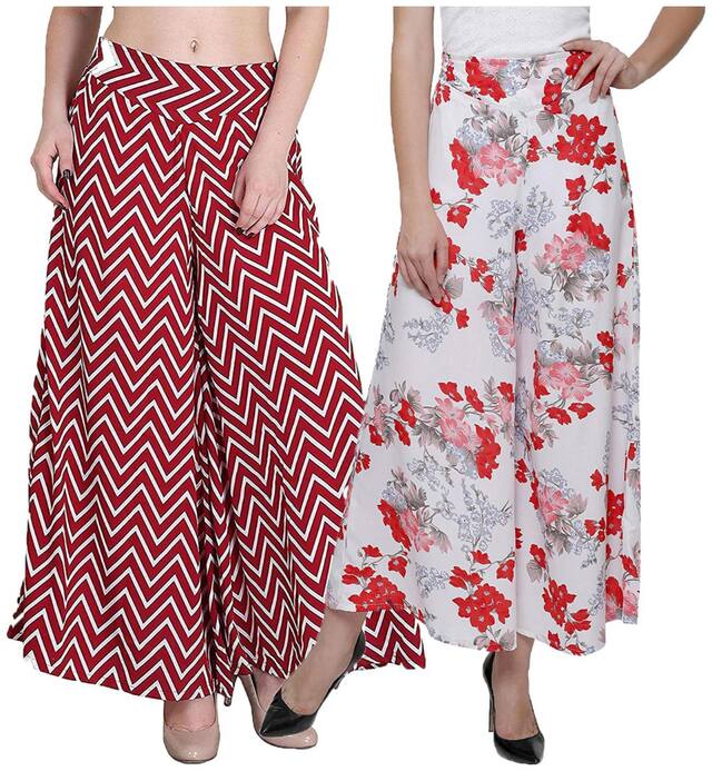 Omikka Crepe Printed Palazzo for Women Pack of 2