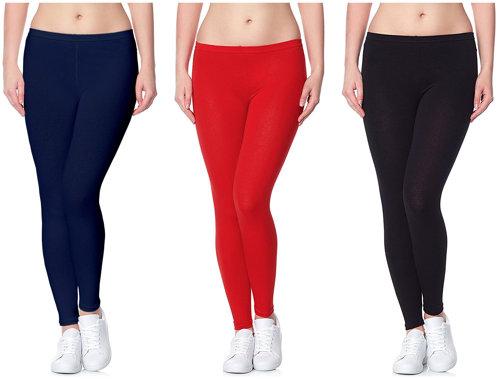 

Omikka Ultra Super Soft 220 GSM Stretch Bio Wash Ankle Length Leggings Regular Sizes 20 Plus Solid Colors Pack of 3
