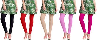 Omikka Ultra Soft 160 GSM Churidar Stretch Leggings Pack of 5 (Free Size)