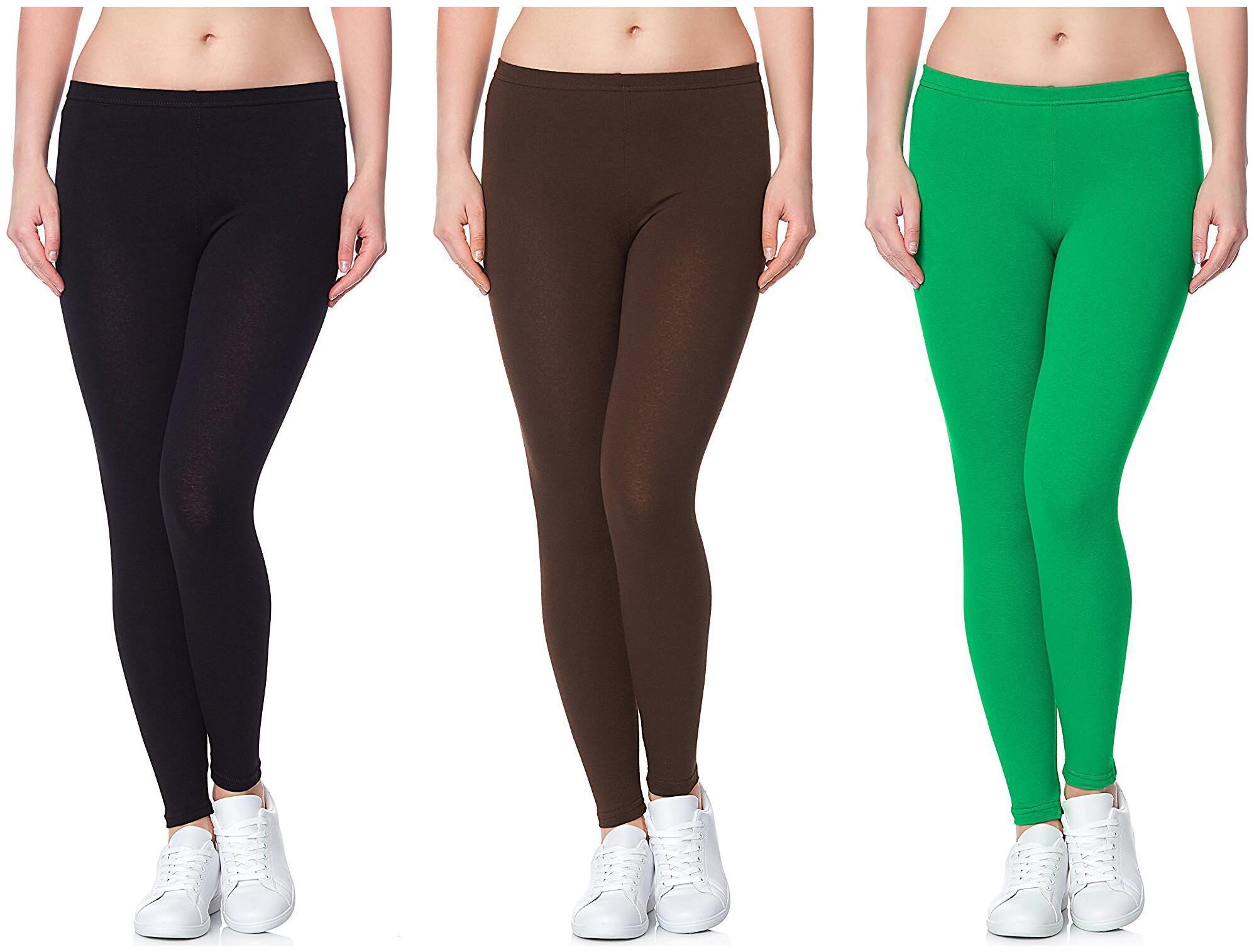 

Omikka Ultra Super Soft 220 GSM Stretch Bio Wash Ankle Length Leggings Regular Sizes 20 Plus Solid Colors Pack of 3