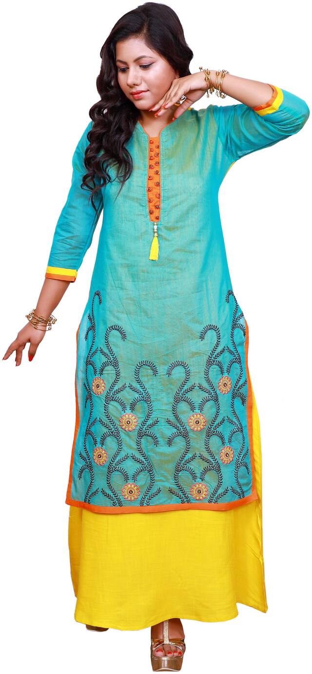 OMIKKA Women Green Embroidered Angrakha Kurti