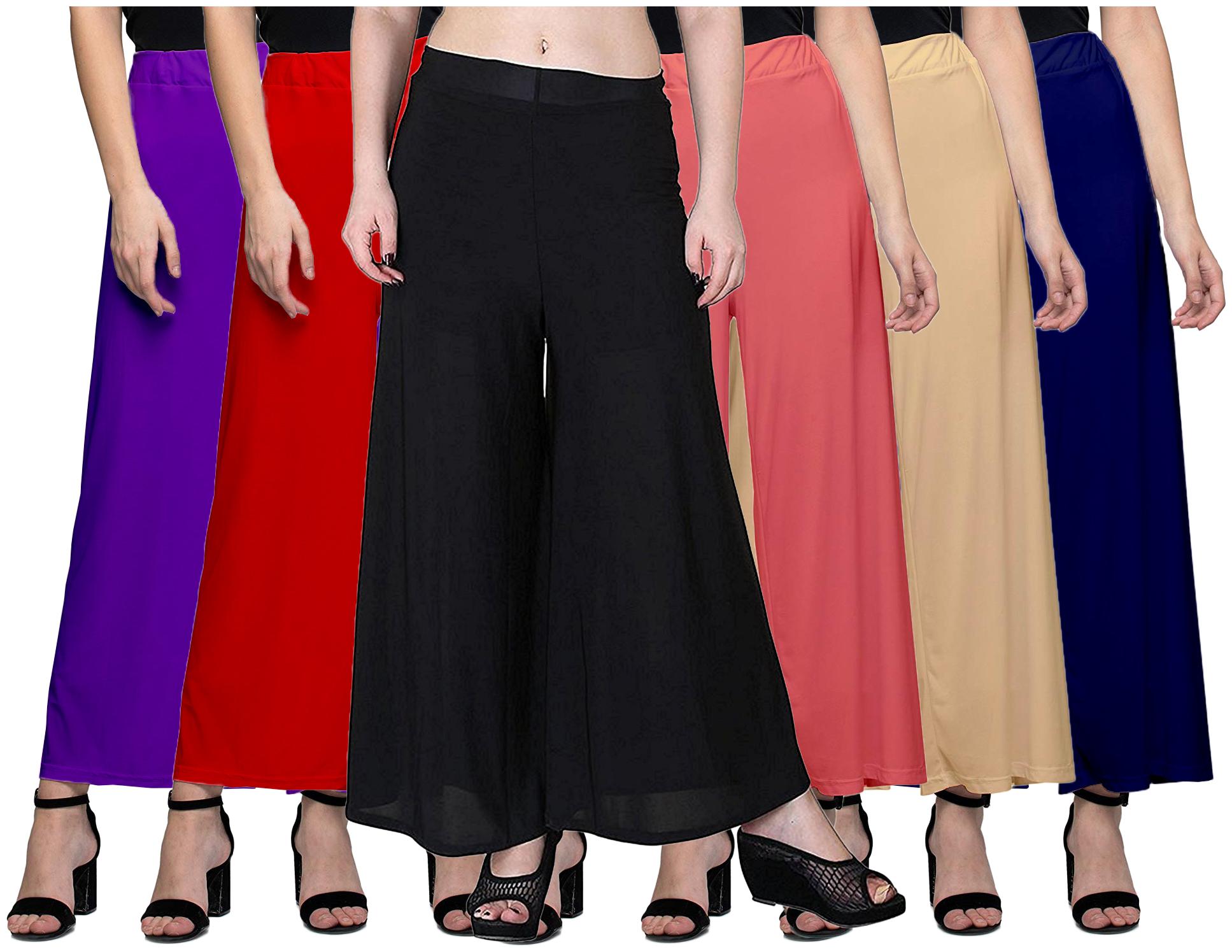 

Omikka Women Malia Lycra Wide Leg Palazzo Pants Pack of 6 (Free Size)