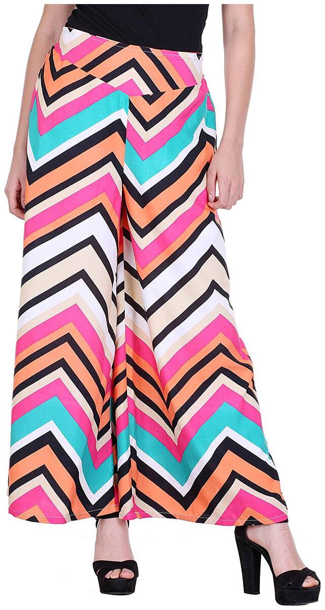 Omikka Women Wide Leg High Elastic Waist Floral Print Crepe Palazzo Regular and Plus Size